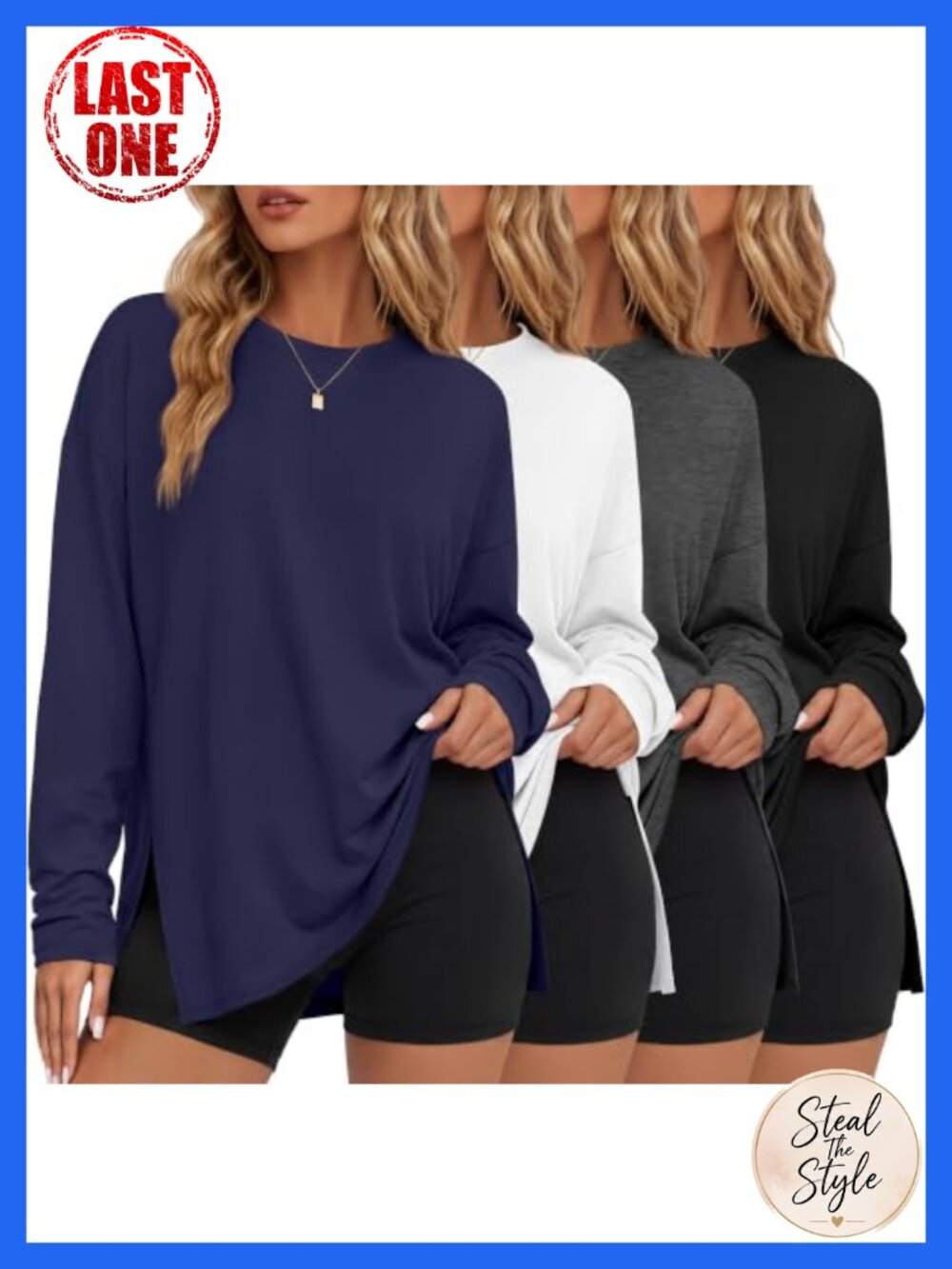 Oversized Long Sleeve Crew Neck T-Shirt Set Side Slits Loose Fit